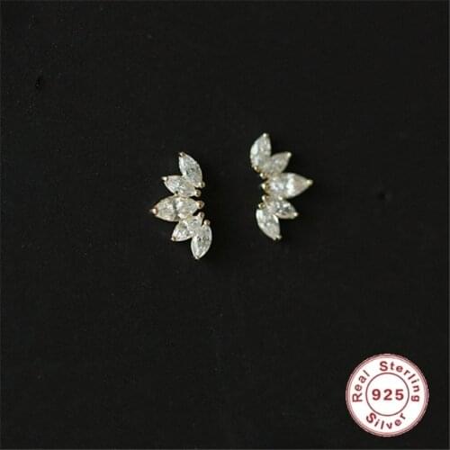 CCFJOYAS 925 Sterling Silver Simple Pavé Crystal Wings Lotus Stud Earrings for Women Mini Piercing Cartilage Small Cute Earings