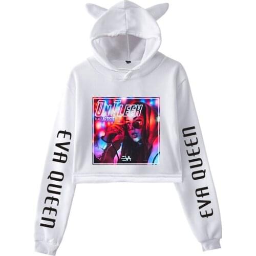Sexy Eva Queen Girls Cat ears Hoodies Female Long Sleeve Sweatshirts Crop Top Womens Eva Queen ladies sudaderas Clothes tops
