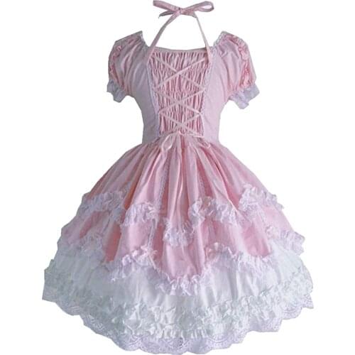 Women Sweet Lolita Dress Princess Cosplay Costumes Lace Layers Maid Gothic Lolita Pink Dress Women Victorian Blue Lolita Dress