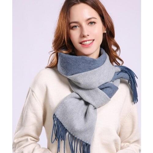 Winter Women 100% Wool Scarves Occident Warm Tassel Pink Scarf Luxury Brand 2020Shawls and Wraps Ladies Neckerchief Pashmina