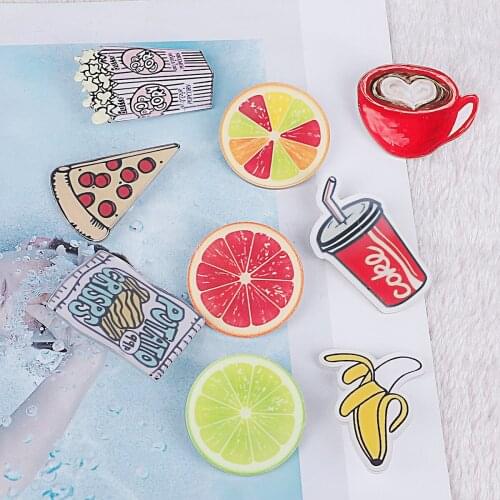 1pc Korean Lovely Cartoon Acrylic Badges Pins For Clothes Backpack Button Banana Coke Lemon Pizza Coffe Decorating Lapel Brooch