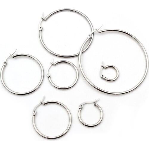 10pcs 15-55mm Stainless Steel Earrings Loop Hoops Open Earring Hooks Base Ear Ring Circle Diy Jewelry Findings Accessories