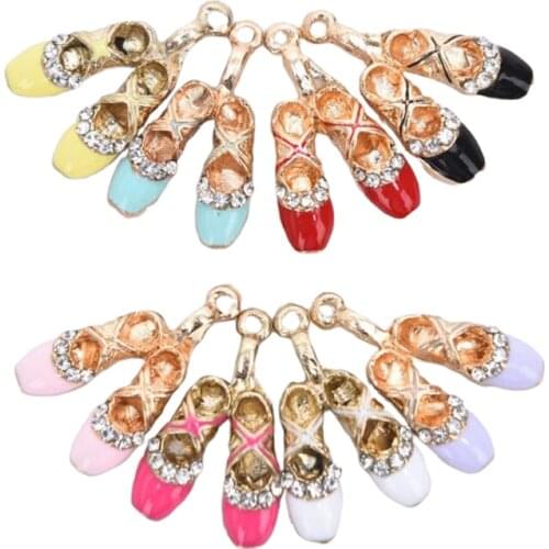 10Pcs DIY Charms Gifts Enamels Rhinestone Bow / Ballet Shoes Alloy Pendant Making Hair Bracelet Necklace Jewelry Accessories