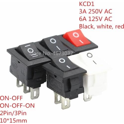 10pcs KCD11 Rocker Switch 10*15mm Mini Push Button Switch ON-OFF / ON-OFF-ON 2 Pins / 3 Pins 3A 250VAC / 6A 125VAC