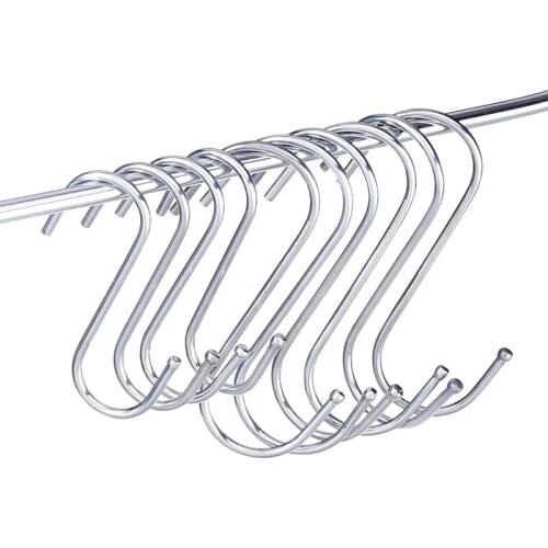 10Pcs Stainless Steel S Shape Hooks Kitchen Bedroom Multi-function Railing S Hanger Hook Clasp Holder Hooks Hanging Storage Tool