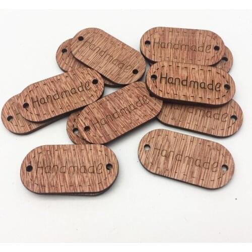 100pcs 50x25mm Brown Wood Handmade Connectors Tags Labels Rectangle Oval Embellishments Ornament DIY Crafts Decorations