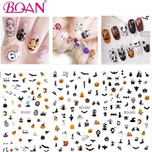 BQAN 3 PCS Halloween Nails Art Manicure Back Glue Decorations Nail Sticker For Nails Design Nails Accessories Manicure Sticker