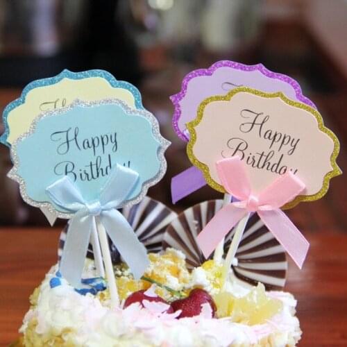5PCS Cake Topper for Baby Shower Birthday Wedding Decor Pink Bow Insert Card DIY Handwriting Cake Party Decoration Paper Flags