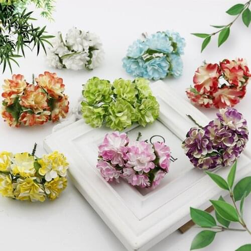 6 Pcs Mini Carnation Paper Artificial Flowers Home Decoration Scrapbooking Bouquet For Wedding Party Wreath Craft Fake Flower