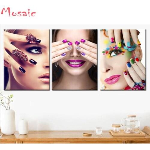 New Full Square/round Drill 5D DIY Diamond Painting"Makeup/Nail/ Salon"Diamond Embroidery icons,Cross Stitch,wall arts,3pcs/set
