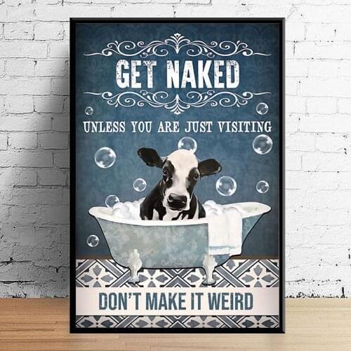 Black Cat Shark Rabbit Raccoon Posters Get Naked Quote Prints Bathroom Wall Art Toilet Canvas Painting Pictures Room Wall Decor