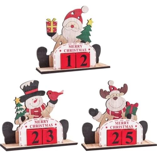 Christmas Countdown Wooden Advent Calendar Cute Cartoon Reindeer Santa Claus Snowman Number Block DIY Desktop Decoration