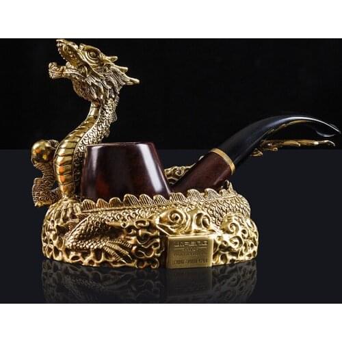 Luxury Pipe Holder Dragon Bucket Holder Copper Stand Holder Rack Metal Pipe Desktop Tabletop Display Stand W/Gift Box