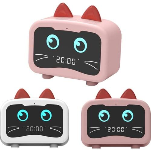 Cartoon Cat Shape Bluetooth Rechargeable Mini Alarm Clock Bass Music Player