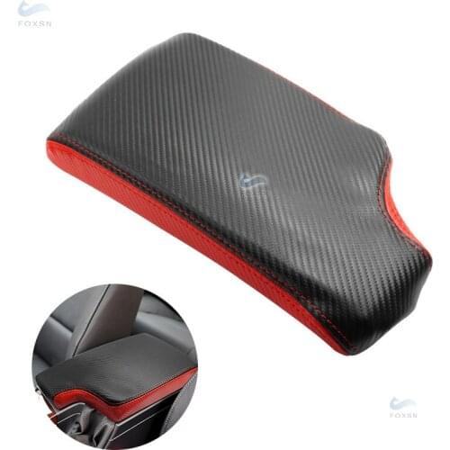 For BMW 3 Series E90 2005 - 2012 Car Accessories Center Control Armrest Box Cover Decor Black+Red Carbon Texture Leather Splice