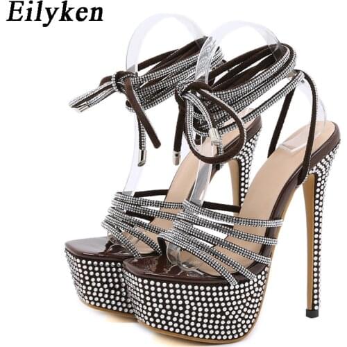 Eilyken 2021 New Summer Women Sandals Stiletto High Heels Cover Heel Platform Club Sexy Black Woman Sandals size 34-40
