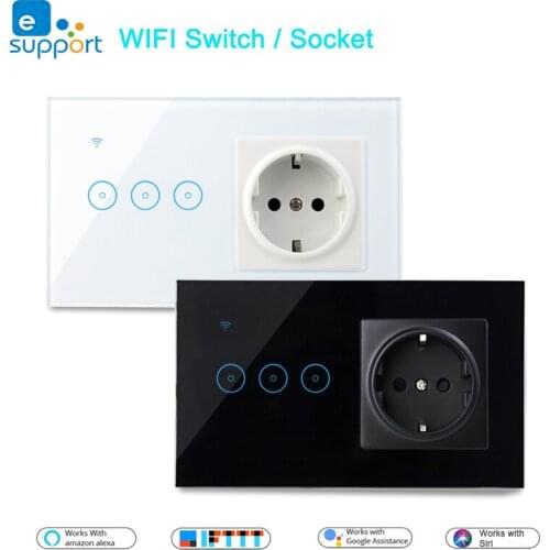 EWelink Wifi Smart Light Switch With EU Socket 1 2 3 Gang Wall Touch Switch Timing Voice Work With Alexa/Google Home/IFTTT/Siri