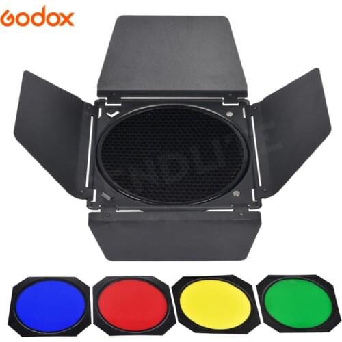 Godox BD-04 Barn Door+Honeycomb Grid + 4 Color Filter For Bowen Mount Standard Reflector Photography Studio Flash Accessories