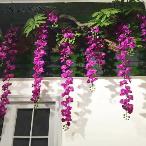 JAROWN New 2m Butterfly Orchid Artificial Flower Simulation 32 Head Long Orchid Wedding Background Decor Flores Hotel Home Decor