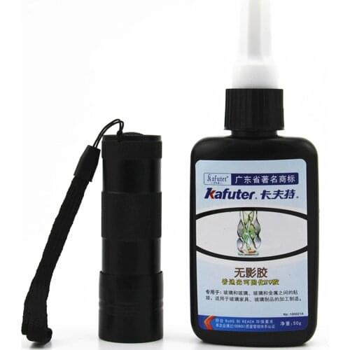 Kafute 50ml UV Glue + UV Flashlight UV Curing Adhesive Acrylic Transparent Adhesive For Glass Metal Furniture Handicraft
