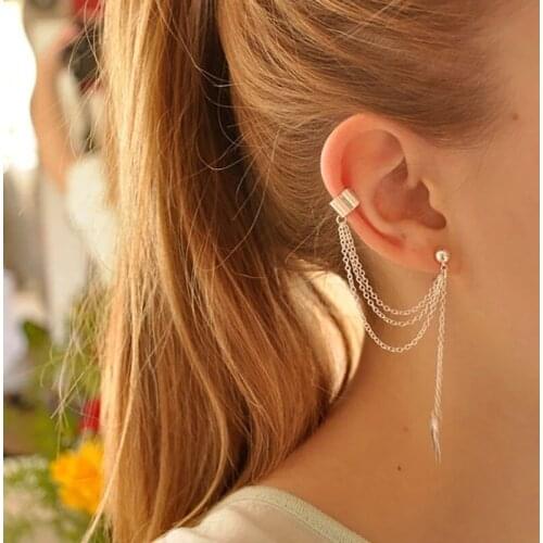 Ear Clips Jewelry Fashion Personality Metal Ear Clip Leaf Tassel Earrings For Women Gift Pendientes Ear Cuff Caught In Cuff