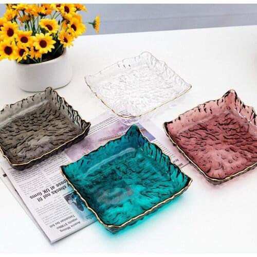 Creative Phnom Penh transparent square ice dew glass plate Nordic ins fruit plate snack plate salad bowl dinnerware set