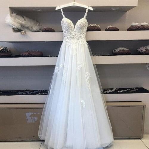 Custom Made Spaghetti Straps Floral Lace A Line Floor Length Свадебн плат White Cheap Bridal Dress