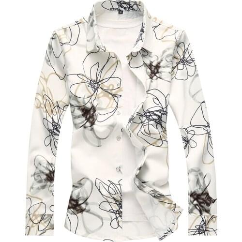 2020 Autumn shirt men Small Stretch Mens Flower Shirt Large Size S-7XL man top Spandex and Polyester Fabric Shirts