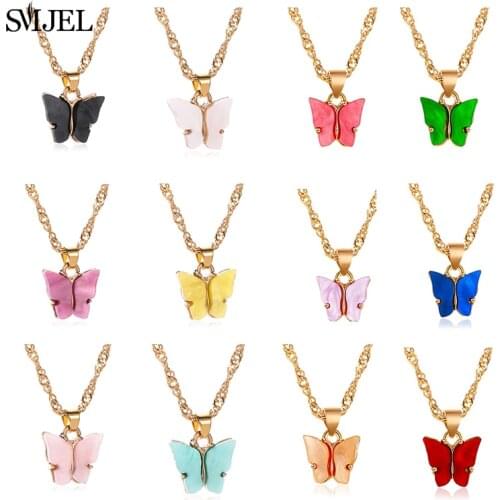 Cute Butterfly Necklace for Women Cocktail Party Statement Necklace Acrylic Butterfly Korean Fashion Necklace Jewelry Gifts