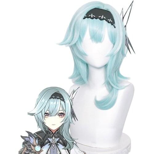 Genshin Impact Eula Cosplay Wig Game Genshin Impact Cosplay Light Blue Women Wig Synthetic Hair Heat Resistant