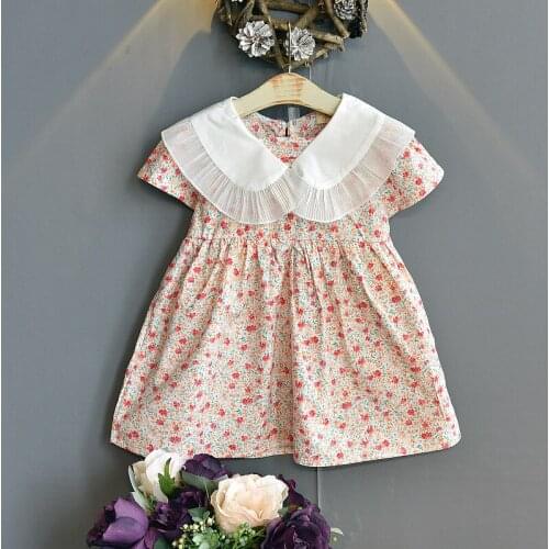 Girls dress summer 2021 new little girl Korean floral lapel childrens summer short-sleeved dresses flower girl dresses