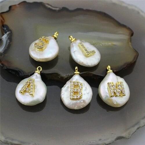 10-20mm 20pcs/lot freshwater pearl pendant, colorful cubic zircon ,26 letters styling cz pave jewelry, natural Irregular pearl