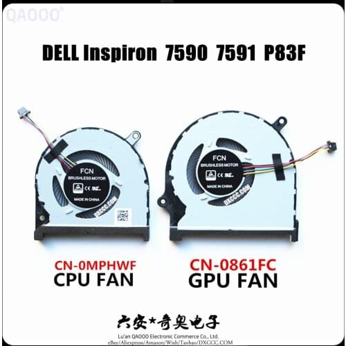 QAOOO FAN For DELL INSPIRON 7590 7591 P83F Laptop CPU & GPU Cooling Fan CN-0MPHWF / CN-0861FC