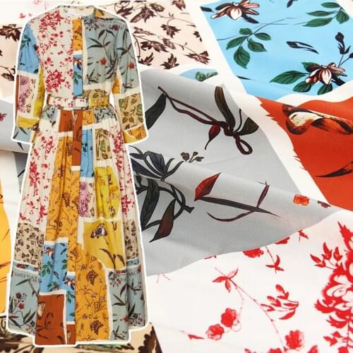Printed twill fabric printing color matching handmade DIY clothing womens fabric printed dress polyester fabric wholesale cloth