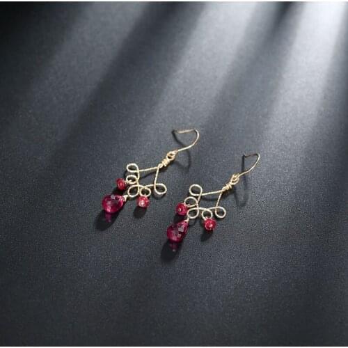 DAIMI 14k gold Injection Genuine Gemstones faceted ruby earrings natural authentic gift earrings for girlfriend