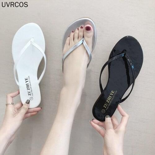 Womens Shoes Summer Solid Color Simple Flip Flops Wild Non-slip Sandals and Slippers Flat Outer Wear Flip-flops Seaside Fashion