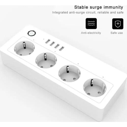 EU Plug Standard Smart Home WIFI Power Strip Electrical Socket Wireless Remote Control 4 USB 3 Outlet Plug For Home Office White
