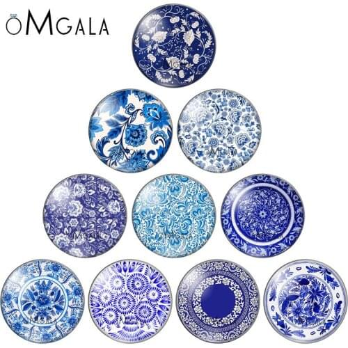 Blue And White Porcelain Beads 12mm 15mm 18mm 20mm Glass Cabochon Dome Chinese Style Cameo Pendant Settings DIY Jewelry