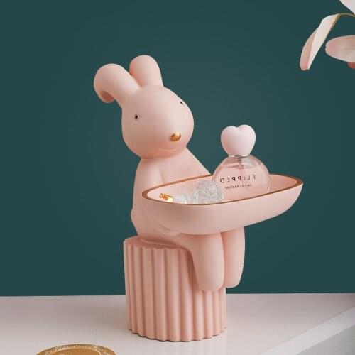 Resin Art Statue Pink bunny Christmas Gift Fairy Fashion Style Sculpture Ornaments Home Decoration Tabletop Figurines M79