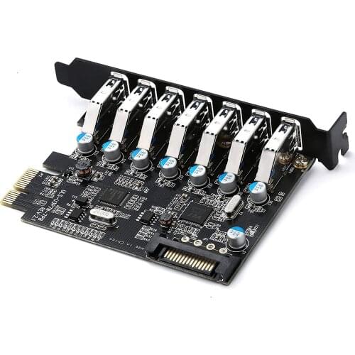 ULS Super-speed USB 3.0 7 Ports PCI-e Express card with a SATA 15pin Power Connector USB 3 PCIE Adapter VL812 and PD chipsets