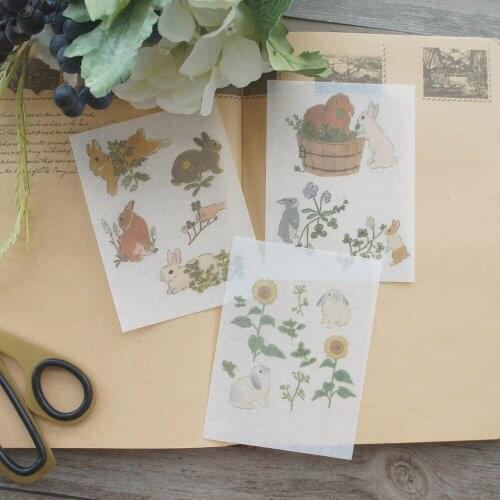 6 Sheet Rabbit and Daisy Theme Paper Ticker Tag Design Gift Tag Gift Decoration Scrapbooking DIY Sticker