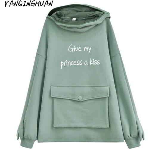 Autumn Thick Loose Womens Sweatshirt Fashion Embroidery Letters Harajuku Printing Cute Frog Casual Pullover Hoodie