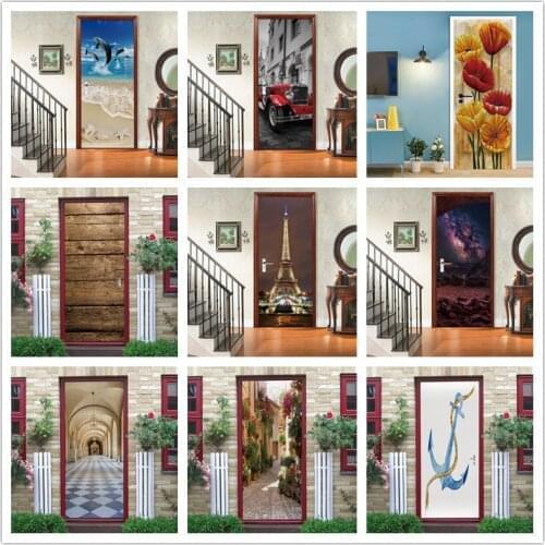 Waterproof PVC 3D Door Sticker For Living Room Bedroom Corridor Self-adhesive Wallpaper For Doors Wardrobe Renovation Wall Decor