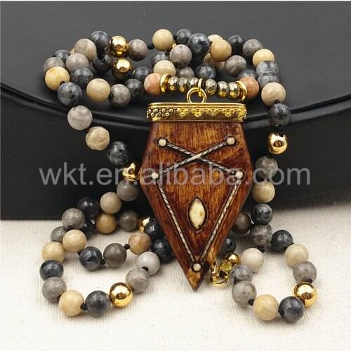 WT-N857 Handmake Jewelry,8mm Round Stone Beads Necklace,Charming Natural Arrow Resin With Gold Color Cap Bead Necklace
