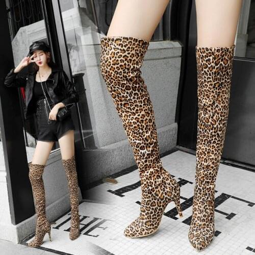 High Heels Women Boots Over The Knee Boot Pointed 2019 Spring Plus size 32-43 Black Sexy Thin High Heels Platform Women Shoes