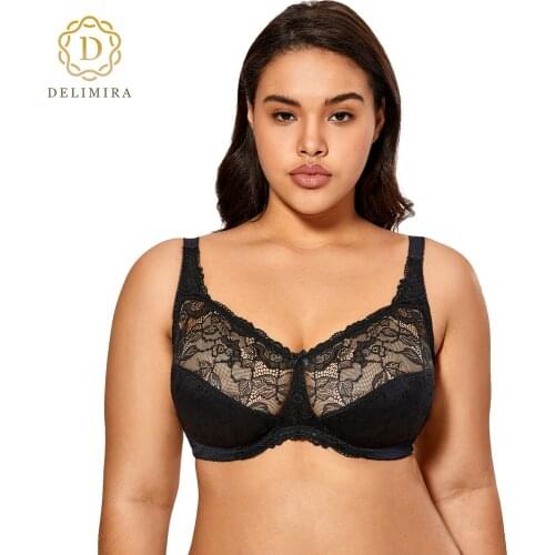 DELIMIRA Womens Comfort Full Coverage Floral Bralette Unlined Jacquard Wireless Lace Bra