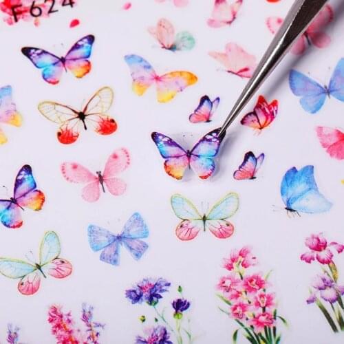 1PC 3D Butterfly Nail Sticker Spring Flower Leaves Alphabet Valentiness Day Transfer Foil Slider Nail Art Decoration Manicures