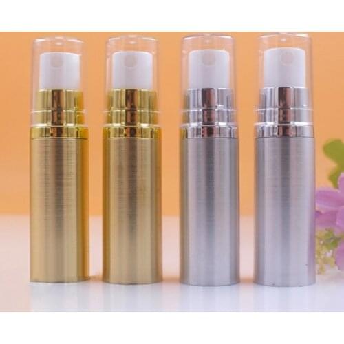 10pcs Spray Bottle Vacuum Atomizer Airless Pump Bottles Mist Sprayer Toner Cosmetic Packing Gold Silver Neck White Nozzle 5ml
