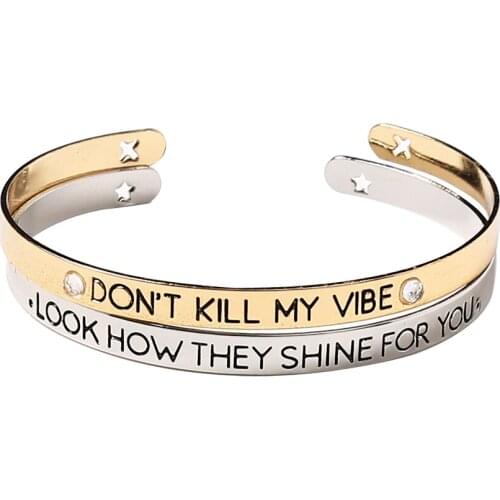 2 pcs/set Fashion Letters Bangle Fashion Jewelry Silver Gold Color Cuff Bracelets & Bangles For Women Man Party Lovers' Gift