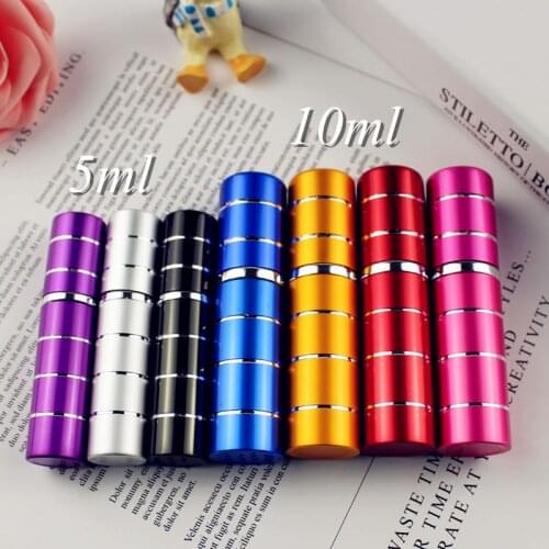 20pcs/lot 5ML 10ML Travel Aluminum Perfume Atomizer Glass Spray Bottle Empty Refillable Parfume Bottle Portable Metal Sprayer